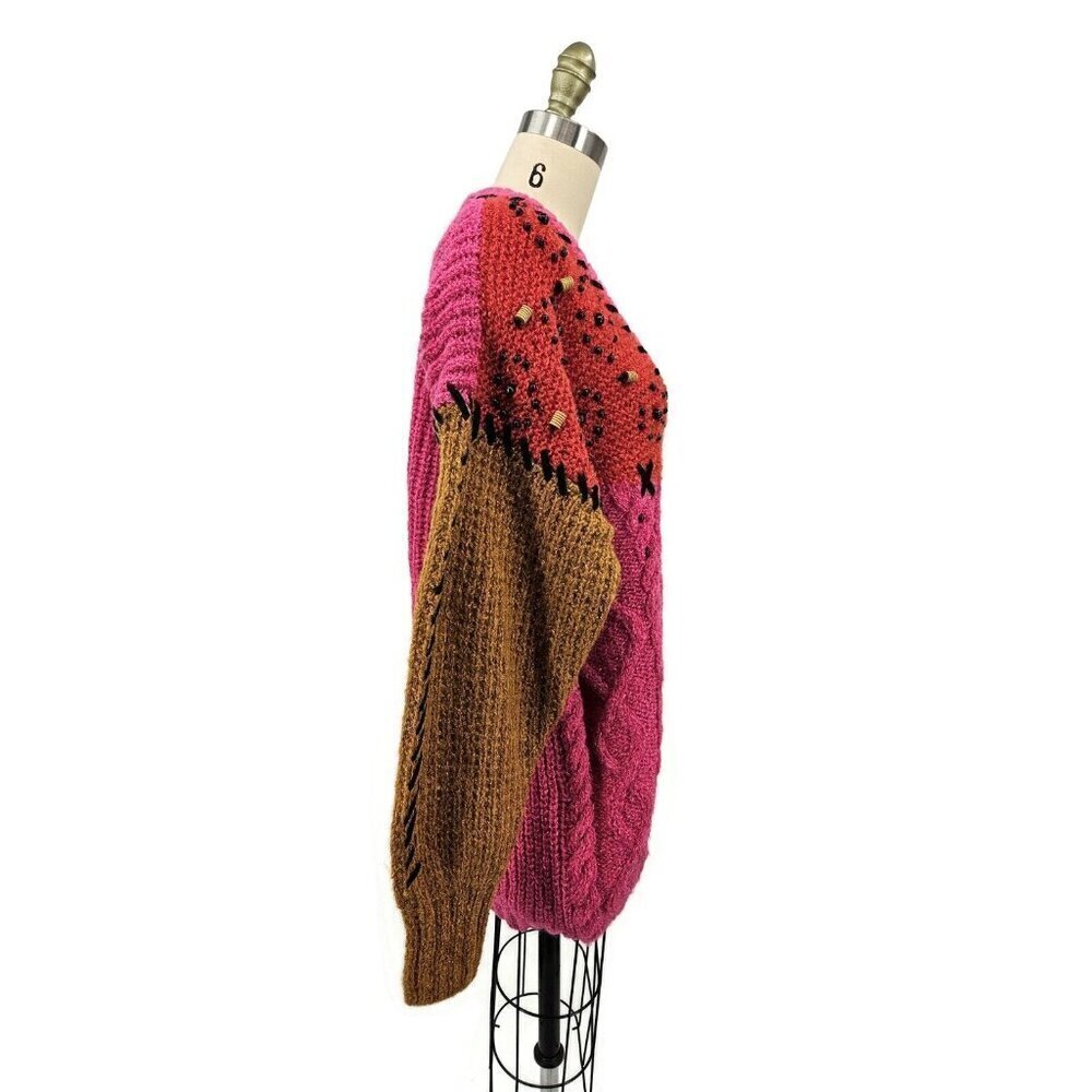 Vtg Deadstock Sideffects V Neck Sweater Womens S Beaded Pink Wool Blend - Picture 5 of 9